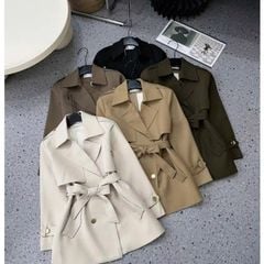 KS1373 - ÁO MĂNG TÔ KÈM DÂY BUỘC EO - MÀU ĐEN