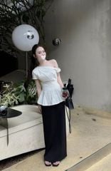 TQ4632 - SET ÁO TRẮNG TRỄ VAI + CHÂN VÁY DÀI ĐEN