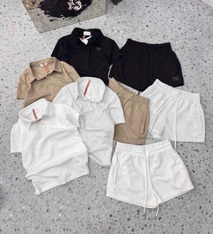 SKY9357 - SET POLO WANG NGẮN - ĐEN