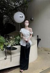 TQ4632 - SET ÁO TRẮNG TRỄ VAI + CHÂN VÁY DÀI ĐEN