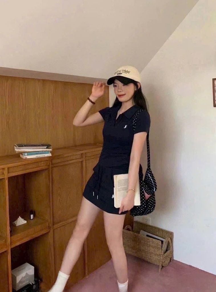 SKY9298 - SET THỂ THAO NGẮN THÊU NGỰA - MÀU ĐEN