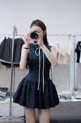 KS1360 - ĐẦM NGẮN SÁT NÁCH PHỐI NƠ (XANH ĐEN)
