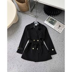 KS1373 - ÁO MĂNG TÔ KÈM DÂY BUỘC EO - MÀU ĐEN