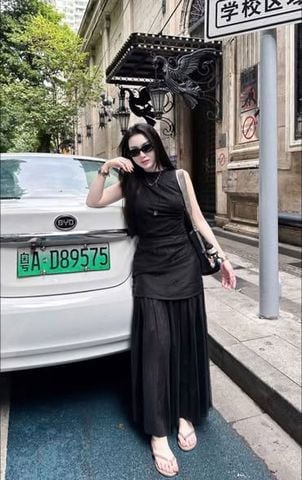 VGU1598 - SET ÁO SÁT NÁCH + CHÂN VÁY DÀI ĐEN