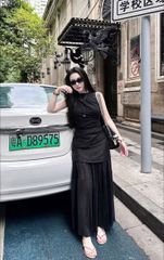 VGU1598 - SET ÁO SÁT NÁCH + CHÂN VÁY DÀI ĐEN