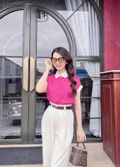 TB5877 - SET ÁO HỌA TIẾT HỒNG + QUẦN DÀI KEM (KHÔNG KÈM NỊT)