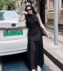 VGU1598 - SET ÁO SÁT NÁCH + CHÂN VÁY DÀI ĐEN