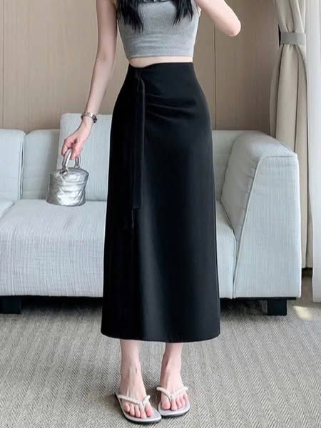 TB9439 - CHÂN VÁY DÀI THẮT DÂY EO - ĐEN (V.LẺ)