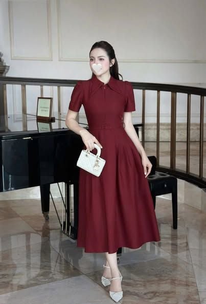 KS1376 - ĐẦM DÁNG DÀI (KÈM TAG) - MÀU ĐỎ ĐÔ