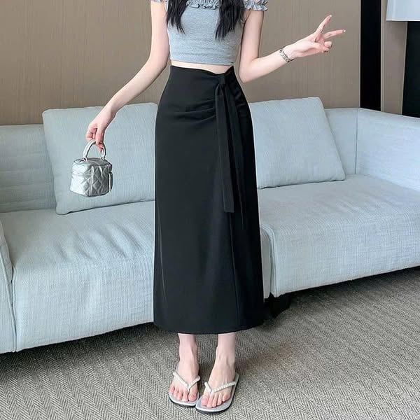 TB9439 - CHÂN VÁY DÀI THẮT DÂY EO - ĐEN (V.LẺ)