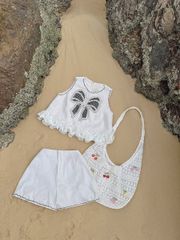 VGU1573 - SET NGẮN THÊU NƠ (KÈM TÚI)