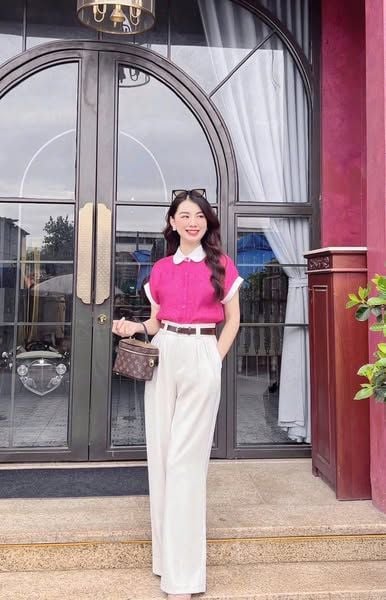 TB5877 - SET ÁO HỌA TIẾT HỒNG + QUẦN DÀI KEM (KHÔNG KÈM NỊT)