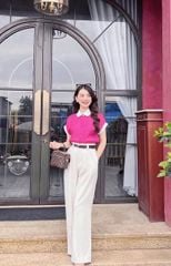 TB5877 - SET ÁO HỌA TIẾT HỒNG + QUẦN DÀI KEM (KHÔNG KÈM NỊT)