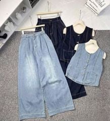TB9081 - SET JEAN SÁT NÁCH PHỐI TÚI + QUẦN DÀI (XANH ĐẬM)