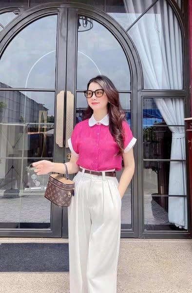 TB5877 - SET ÁO HỌA TIẾT HỒNG + QUẦN DÀI KEM (KHÔNG KÈM NỊT)