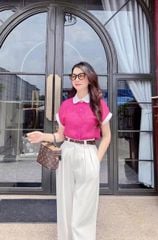 TB5877 - SET ÁO HỌA TIẾT HỒNG + QUẦN DÀI KEM (KHÔNG KÈM NỊT)