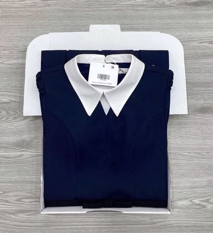 KS1393 - ĐẦM DÀI XANH ĐEN PHỐI CỔ TRẮNG (KÈM DÂY)