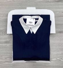 KS1393 - ĐẦM DÀI XANH ĐEN PHỐI CỔ TRẮNG (KÈM DÂY)