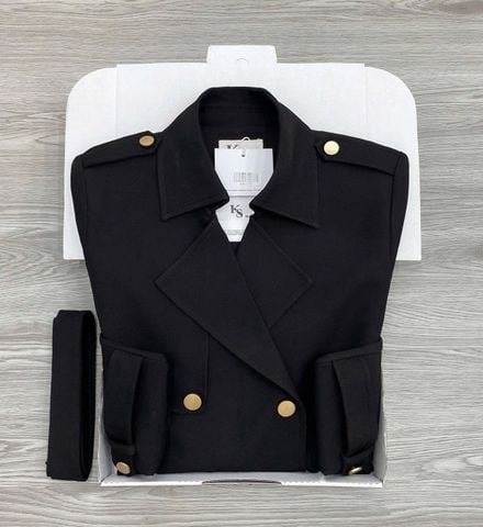 KS1373 - ÁO MĂNG TÔ KÈM DÂY BUỘC EO - MÀU ĐEN