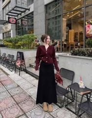 VGU1645 - SET ÁO LEN ĐỎ + CHÂN VÁY DÀI ĐEN