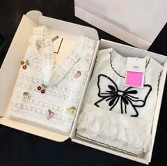 VGU1573 - SET NGẮN THÊU NƠ (KÈM TÚI)