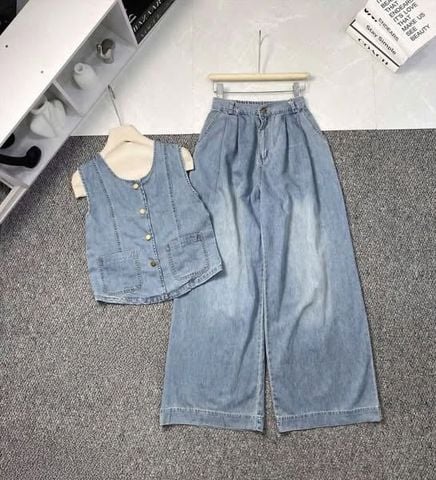 TB9082 - SET JEAN SÁT NÁCH PHỐI TÚI + QUẦN DÀI (XANH NHẠT)