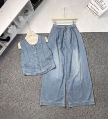 TB9082 - SET JEAN SÁT NÁCH PHỐI TÚI + QUẦN DÀI (XANH NHẠT)