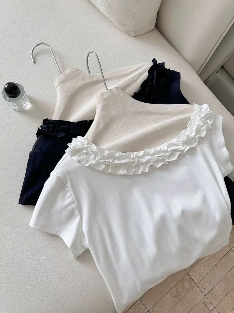 KS1438 - ÁO TRỄ VAI CỘT DÂY EO (TRẮNG) - ÁO LẺ
