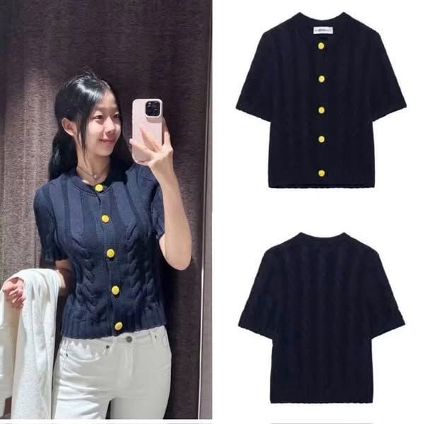 VGU1661 - ÁO LEN XANH ĐEN PHỐI NÚT (ÁO LẺ)