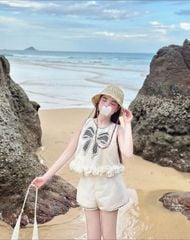 VGU1573 - SET NGẮN THÊU NƠ (KÈM TÚI)