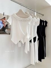 KS1438 - ÁO TRỄ VAI CỘT DÂY EO (TRẮNG) - ÁO LẺ