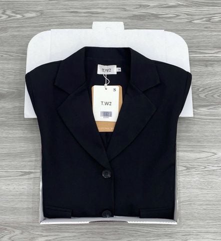 KS1391 - ÁO VEST TAY NGẮN - ĐEN (ÁO LẺ)