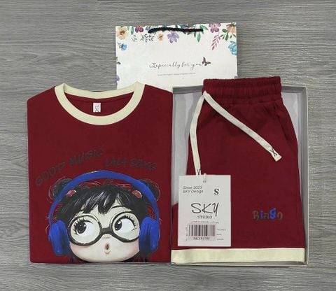 SKY9379 - SET BỘ NGẮN IN BÉ GÁI BIAGO - ĐỎ