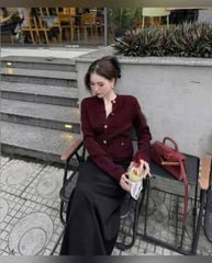 VGU1645 - SET ÁO LEN ĐỎ + CHÂN VÁY DÀI ĐEN