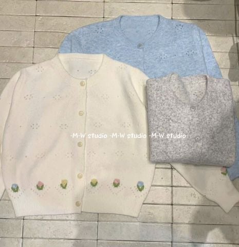 LEN5025 CARDIGAN LEN CHÂN HOA THÊU (KEM) 338