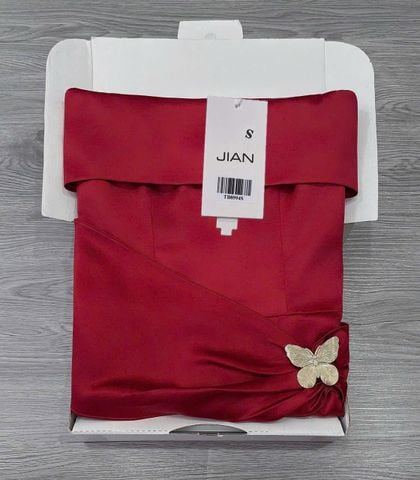 TB8994 ĐẦM BẸT VAI EO PHỐI TAG BƯỚM (ĐỎ)