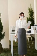 SKY9334 - SET CÔNG SỞ SƠMI TRẮNG + VÁY DÀI XÁM