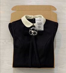 TB5902 - ĐẦM DÀI PHỐI CỔ SEN - KÈM TAG HOA (ĐEN)