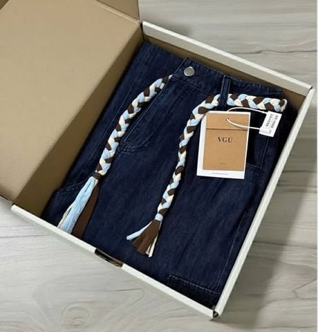 VGU1666 - QUẦN JEAN RỘNG TÚI HỘP PHỐI DÂY (Q.LẺ)
