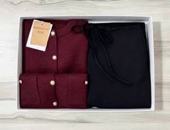 VGU1645 - SET ÁO LEN ĐỎ + CHÂN VÁY DÀI ĐEN