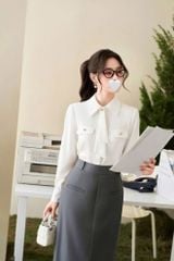 SKY9334 - SET CÔNG SỞ SƠMI TRẮNG + VÁY DÀI XÁM