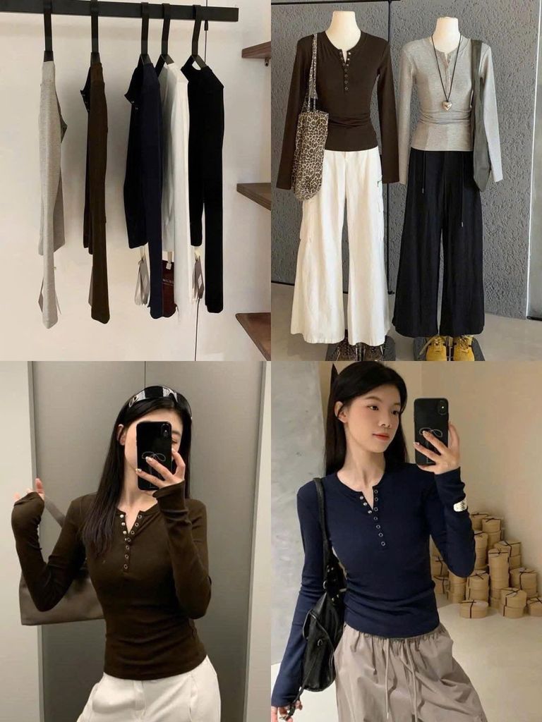 SHE4685 - ÁO THUN BODY TAY DÀI - NÂU (ÁO LẺ)