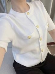 VGU1715 - ÁO LEN PHỐI NÚT - TRẮNG (ÁO LẺ)