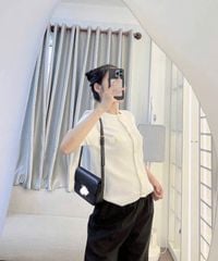 VGU1715 - ÁO LEN PHỐI NÚT - TRẮNG (ÁO LẺ)