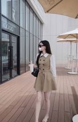 VGU1699 - ĐẦM NGẮN NÂU PHỐI SƠMI (KÈM NỊT)