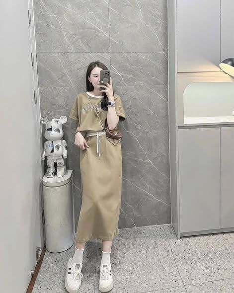 KS1479 - SET ÁO + CHÂN VÁY DÀI LOSANGELES - NÂU