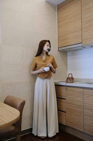 SKY9500 - SET ÁO NÚT BỌC, QUẦN DÀI KEM