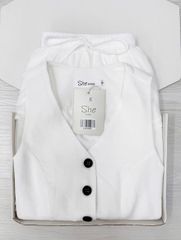 SHE4689 - SET ÁO GILE PHỐI NÚT, CHÂN VÁY NGẮN TẦNG (TRẮNG)