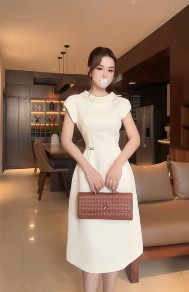 VGU1771 - ĐẦM DÀI CỔ NGƯỢC KEM (KÈM DÂY)