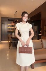 VGU1771 - ĐẦM DÀI CỔ NGƯỢC KEM (KÈM DÂY)